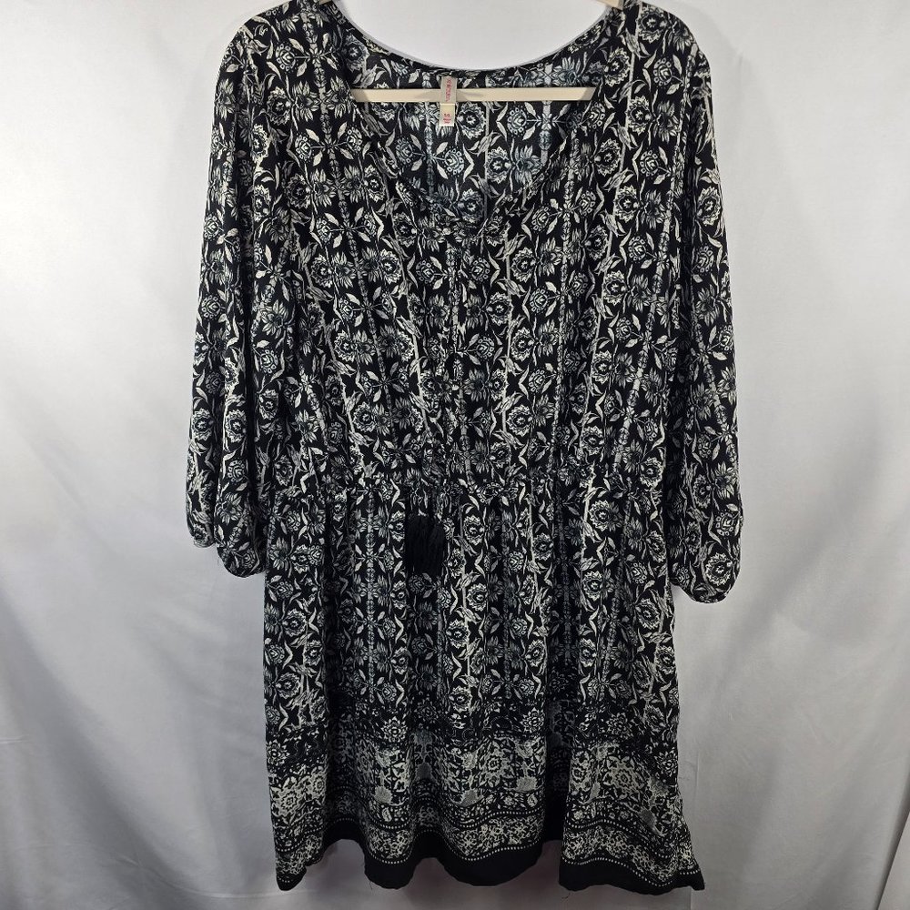 Xhilaration 3/4 Puff Sleeve Dress Unlined Black Floral Size XXL (O-31)